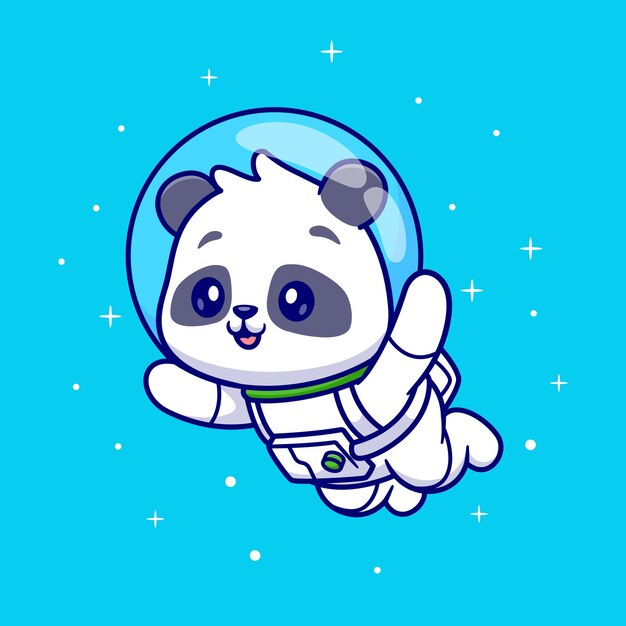 Lindo panda astronauta flotando en el espacio Cartoon Vector icono ilustración. Concepto de icono de ciencia animal