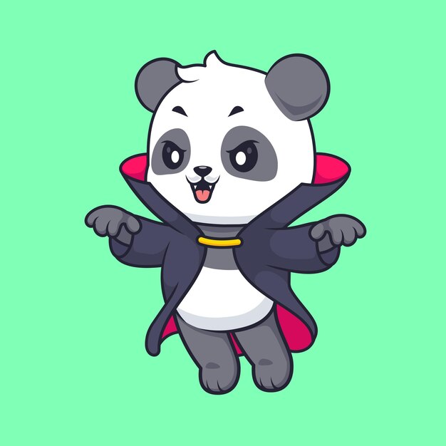 Lindo Panda Drácula Vampiro Icono de dibujos animados vectorial Ilustración de animales Icono de vacaciones aislado plano