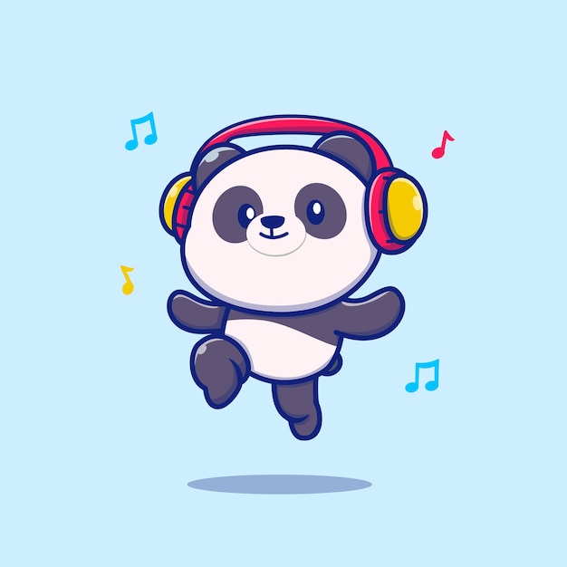 Vector gratuito lindo panda escuchando música con auriculares