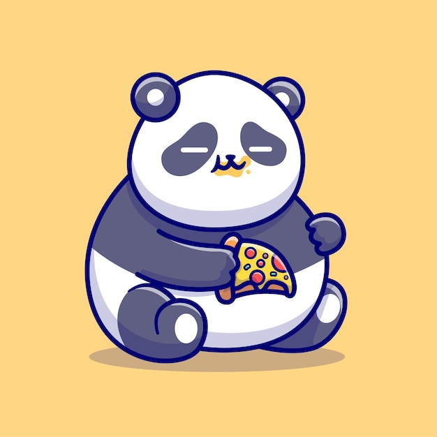 Vector gratuito lindo panda gordo comiendo pizza dibujos animados vector icono ilustración comida animal icono concepto aislado plano