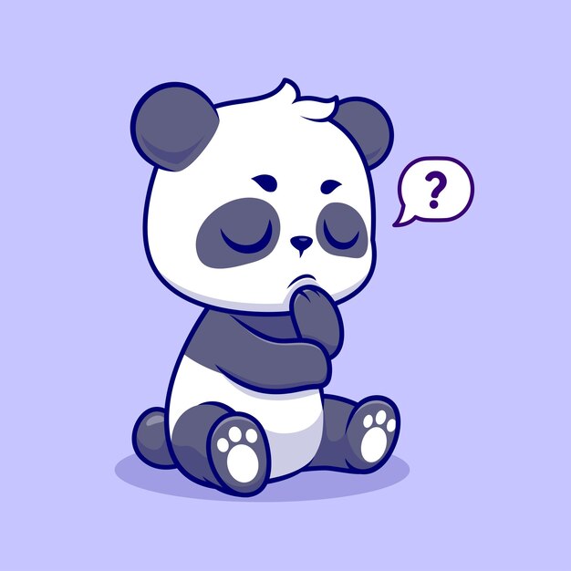 Lindo Panda Pensando Dibujos Animados Vector Icono Ilustración Animal Naturaleza Icono Concepto Aislado Premium