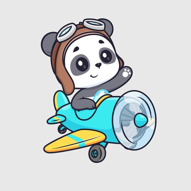 Lindo Panda Piloto Vuelo Con Avión Dibujos Animados Vector Icono Ilustración Transporte De Animales Aislado