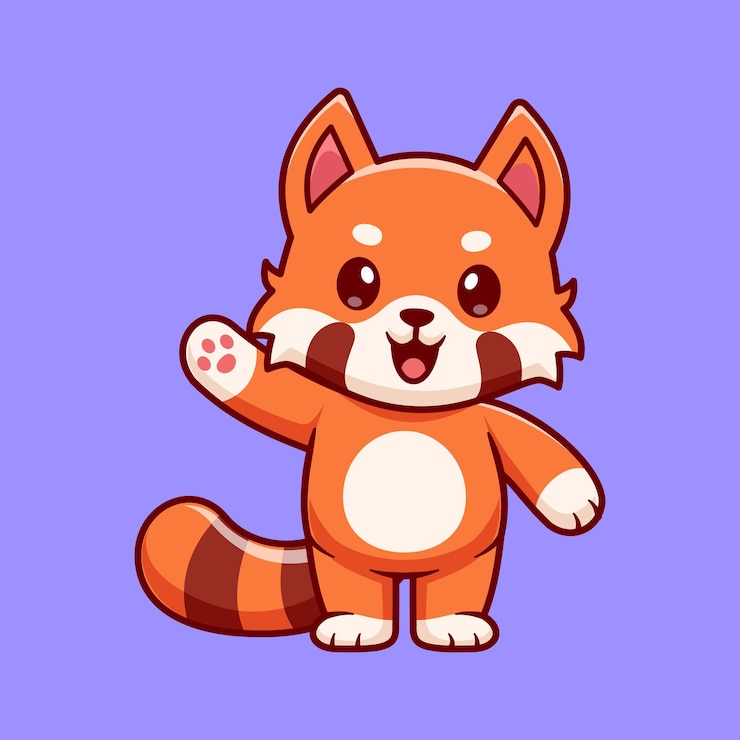 Vector gratuito el lindo panda rojo agitando la mano icono vectorial de dibujos animados ilustración de la naturaleza animal icono de vector plano aislado