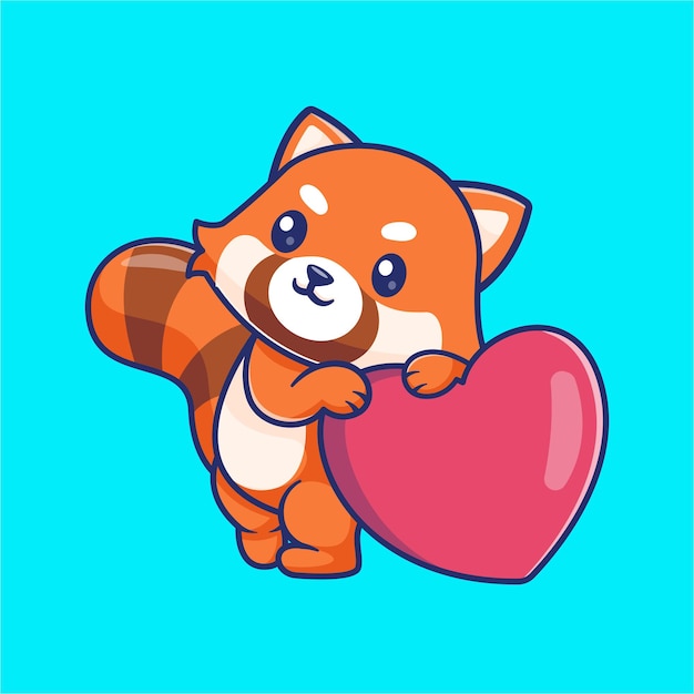 Lindo panda rojo con amor corazón dibujos animados Vector icono ilustración Animal amor icono concepto aislado