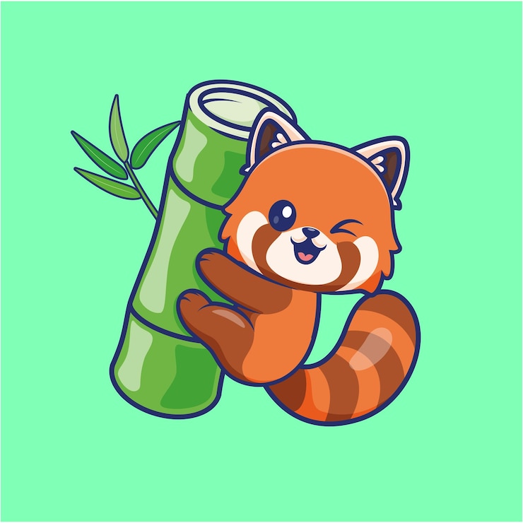 Vector gratuito lindo panda rojo colgando en bambú dibujos animados vector icono ilustración comida animal icono concepto aislado