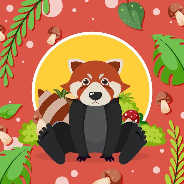 Vector gratuito lindo panda rojo en estilo de dibujos animados plana