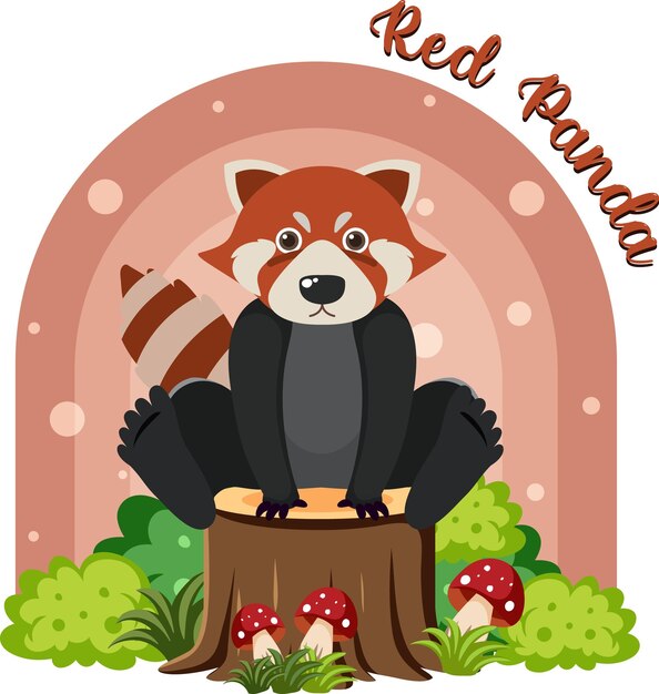 Lindo panda rojo en estilo plano de dibujos animados