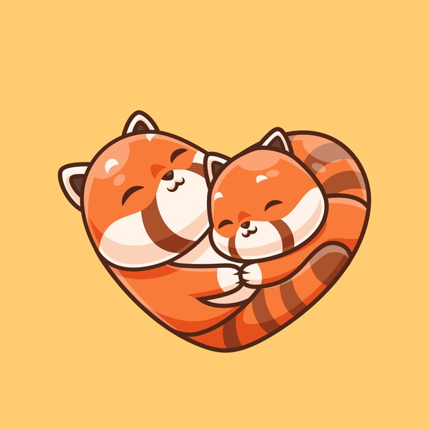Lindo panda rojo forma de amor icono vectorial de dibujos animados ilustración icono de naturaleza animal vector plano aislado