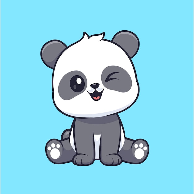 Lindo Panda Sentado Dibujos Animados Vector Icono Ilustración Animal Naturaleza Icono Concepto Aislado Plano Vector