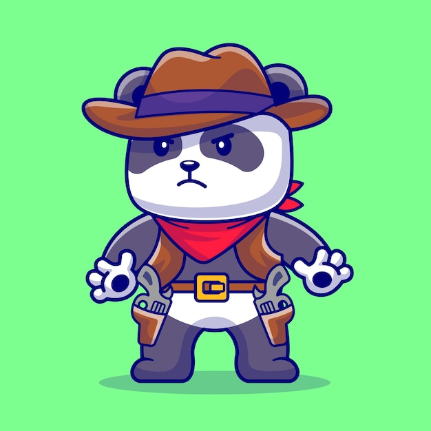 Vector gratuito lindo panda vaquero dibujos animados vector icono ilustración animal naturaleza icono concepto aislado premium plano