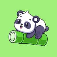 Vector gratuito lindo panda volando con ilustración de icono de vector de dibujos animados de bambú. concepto de icono de naturaleza animal aislado
