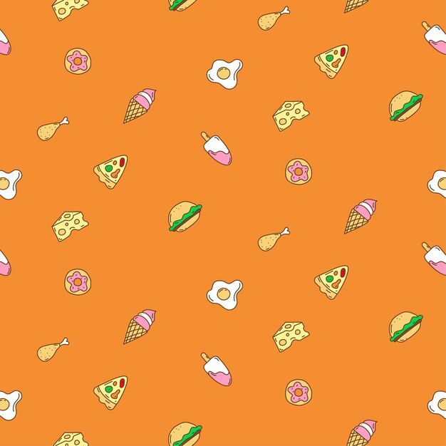 Lindo patrón sin costuras de comida sobre fondo naranja