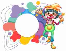 Vector gratuito lindo payaso con banner de marco colorido en blanco