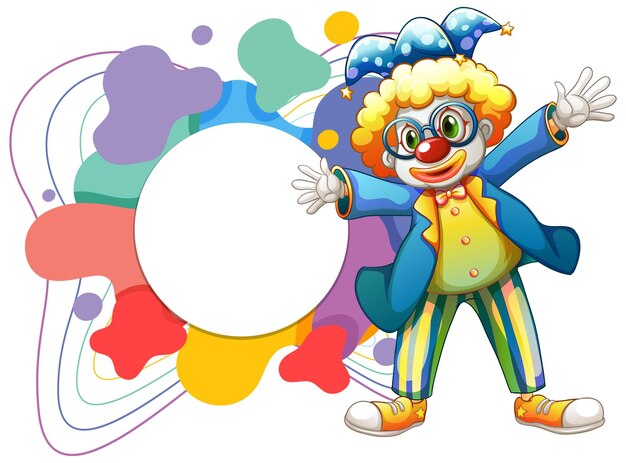 Lindo payaso con banner de marco colorido en blanco