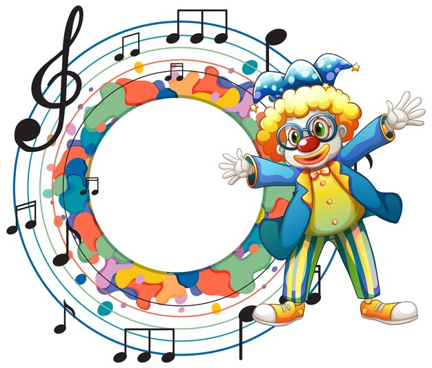 Lindo payaso con plantilla de nota musical en blanco