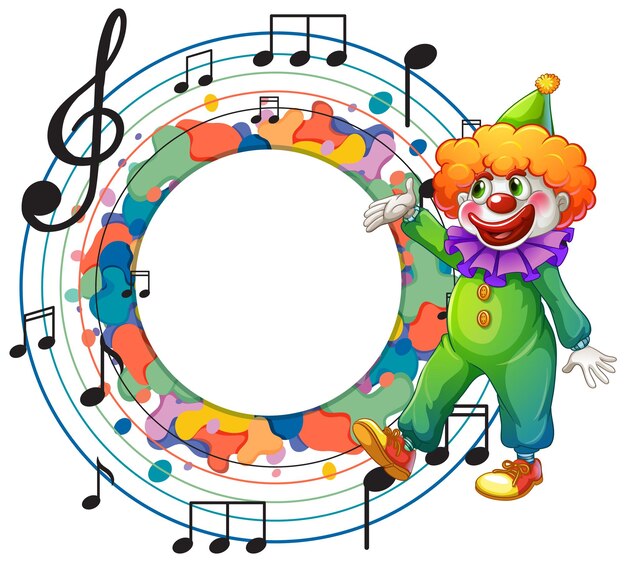 Lindo payaso con plantilla de nota musical en blanco
