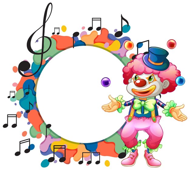 Lindo payaso con plantilla de nota musical en blanco