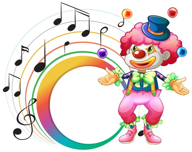 Lindo payaso con plantilla de nota musical en blanco