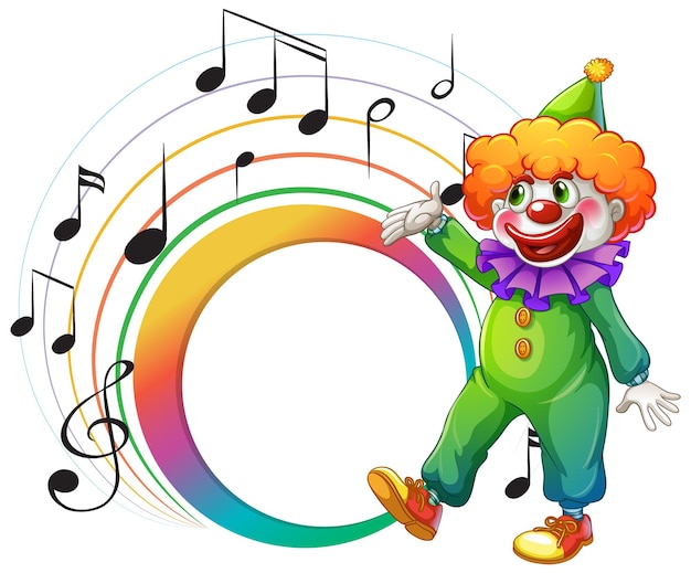 Lindo payaso con plantilla de nota musical en blanco