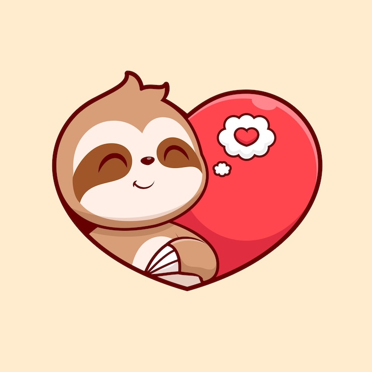 Vector gratuito lindo perezoso amor corazón signo dibujos animados vector icono ilustración animal vacaciones icono concepto aislado