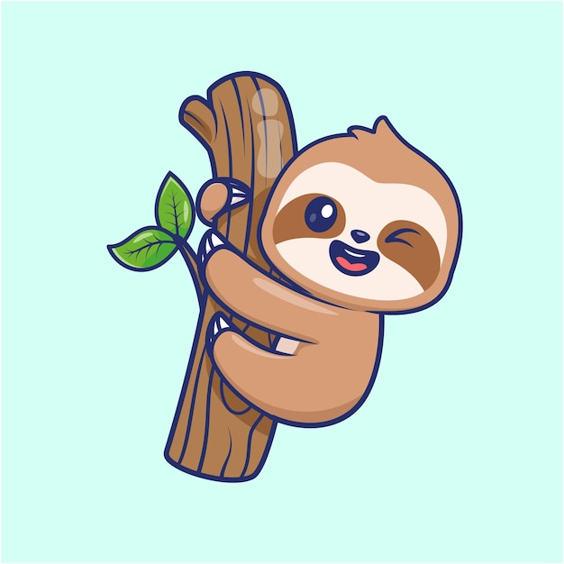 Lindo perezoso colgando en el árbol de dibujos animados Vector icono ilustración Animal naturaleza icono concepto aislado