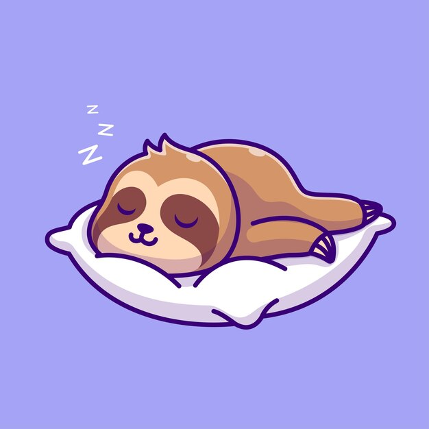 Lindo perezoso durmiendo en almohada Cartoon Vector icono ilustración Animal naturaleza icono concepto aislado