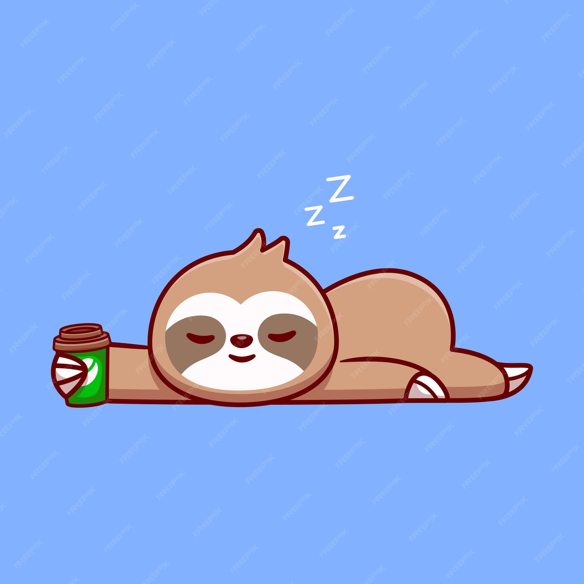 Lindo perezoso durmiendo con ilustración de icono de vector de dibujos  animados de taza de café. concepto de icono de bebida animal aislado vector  premium. estilo de dibujos animados plana | Vector