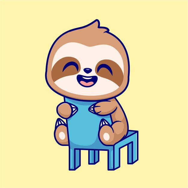 Lindo perezoso sentado en silla Cartoon Vector icono ilustración Animal naturaleza icono concepto aislado