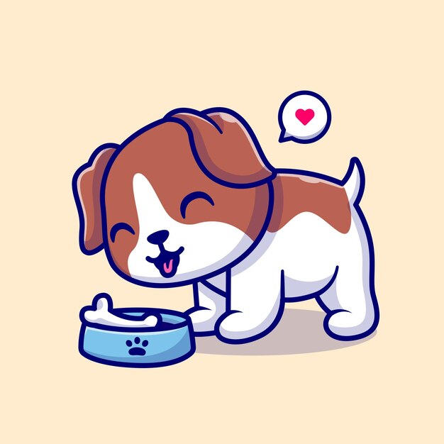 Lindo Perro Comiendo Hueso Dibujos Animados Vector Icono Ilustración Animal Naturaleza Icono Concepto Aislado Premium