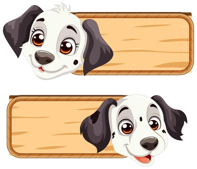 Lindo perro de dibujos animados con un letrero de madera