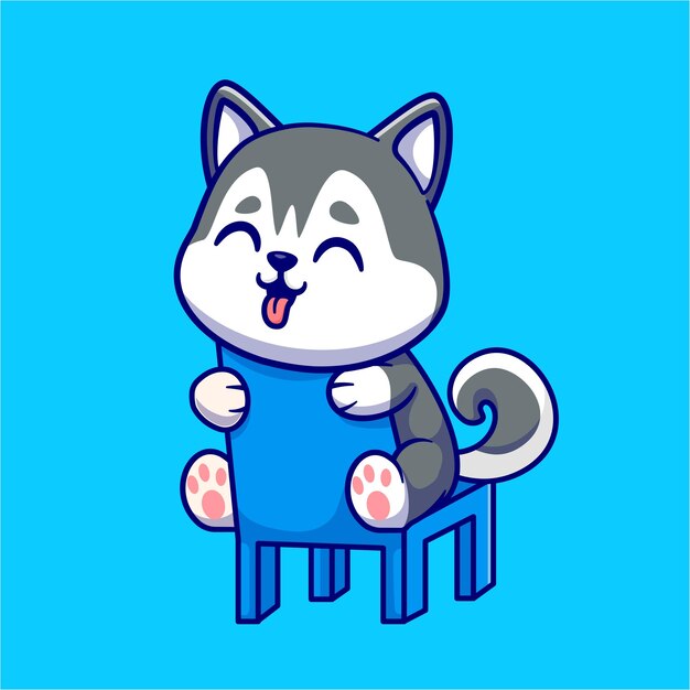 Lindo perro Husky siberiano sentado en silla Cartoon Vector icono ilustración Animal naturaleza aislada