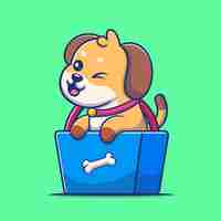 Vector gratuito lindo perro jugando en bolsa de compras cartoon vector icono ilustración animal naturaleza icono aislado plano