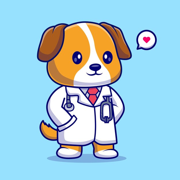 Lindo perro médico con estetoscopio dibujos animados Vector icono ilustración Animal salud icono aislado