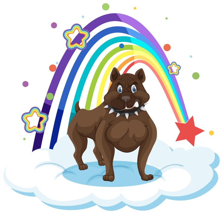Vector gratuito lindo perro en la nube con arco iris