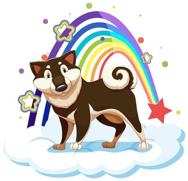 Lindo perro en la nube con arcoiris