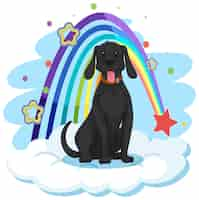 Vector gratuito lindo perro en la nube con arcoiris