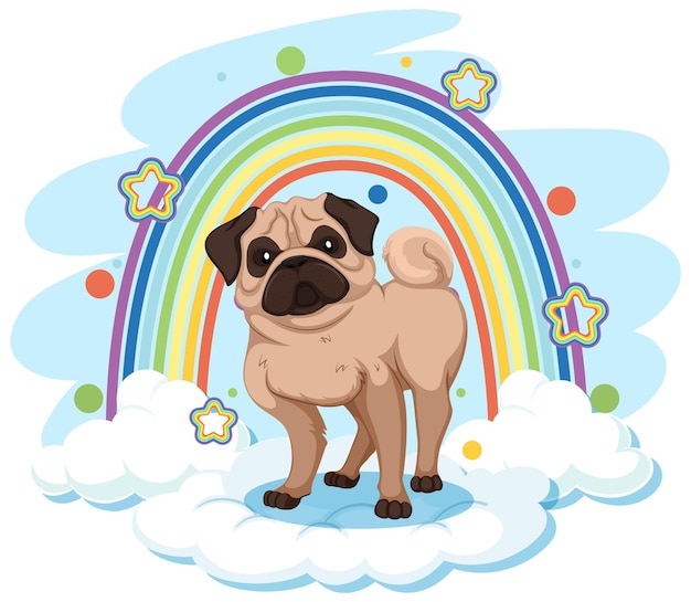 Lindo perro en la nube con arcoiris
