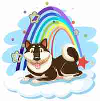 Vector gratuito lindo perro en la nube con arcoiris