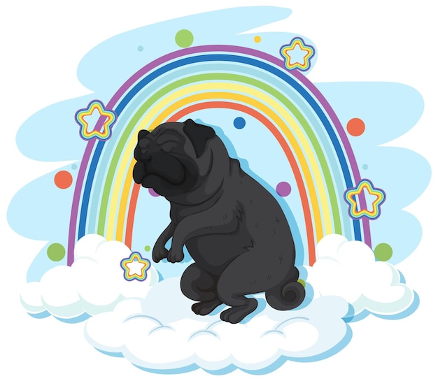 Lindo perro en la nube con arcoiris