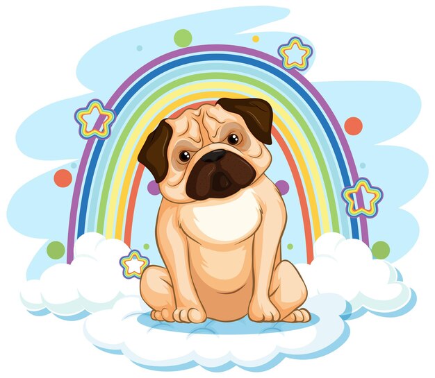 Lindo perro en la nube con arcoiris
