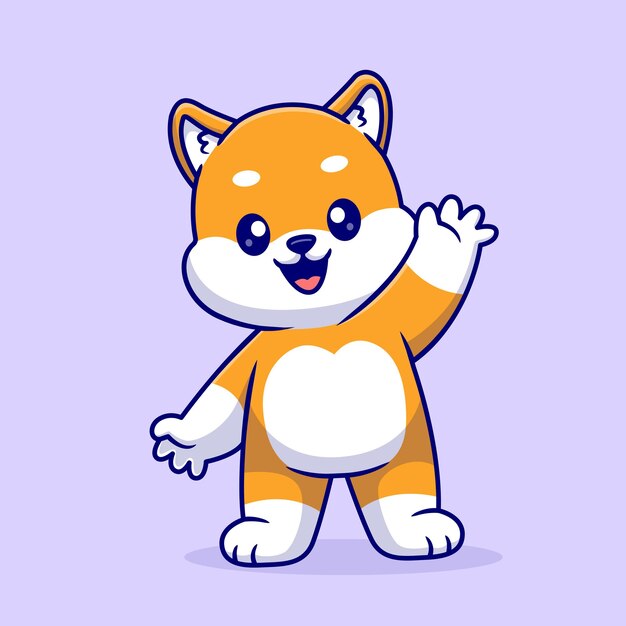 El lindo perro Shiba Inu agita la mano El icono vectorial de dibujos animados Ilustración El icono de la naturaleza animal Aislado plano