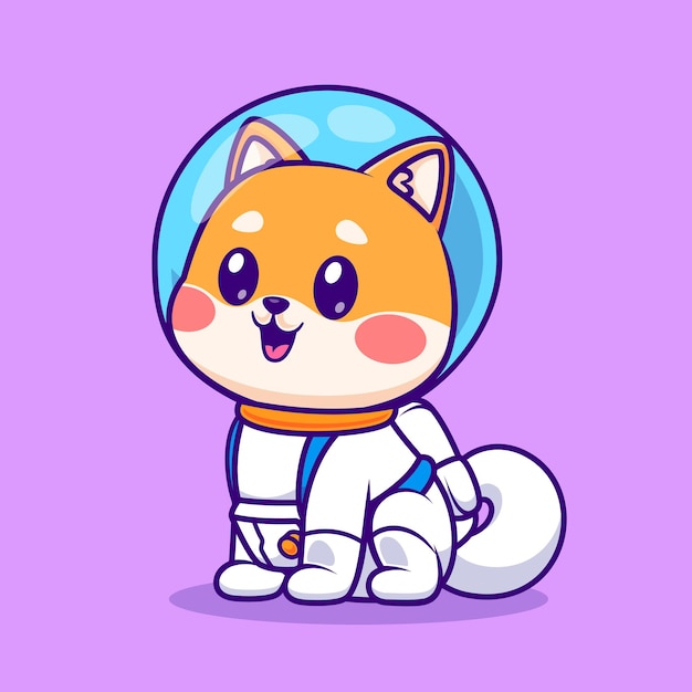Lindo perro Shiba Inu astronauta sentado dibujos animados Vector icono ilustración. Icono de ciencia animal aislado