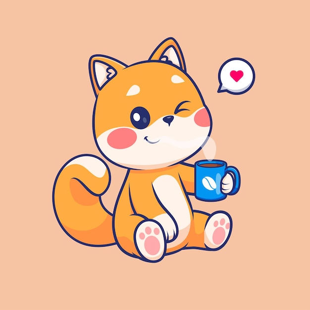 El lindo perro Shiba Inu bebiendo café dibujos animados icono vectorial ilustración de animales bebida aislada plana