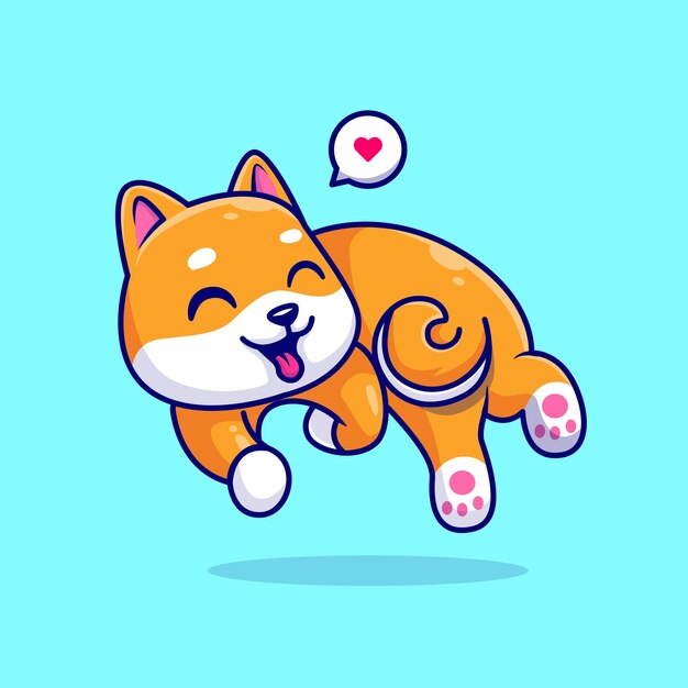 Lindo perro Shiba Inu jugando con la ilustración de icono de vector de dibujos animados de cola. Icono de naturaleza animal aislado