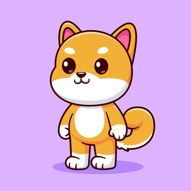 Lindo perro Shiba Inu de pie icono de dibujos animados vectorial Ilustración de la naturaleza animal icono aislado plano