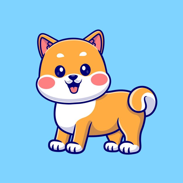 Lindo perro Shiba Inu de pie icono de dibujos animados vectorial Ilustración de la naturaleza animal icono aislado plano
