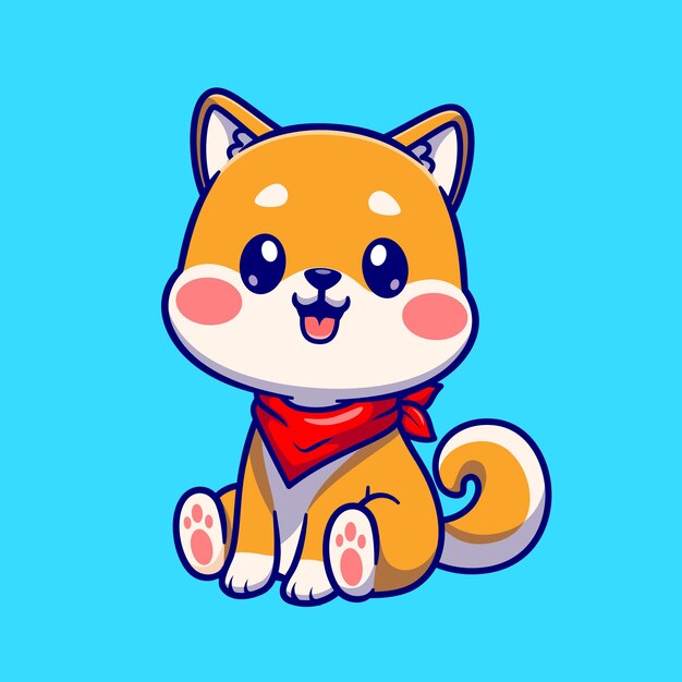 Lindo perro Shiba Inu sentado ilustración de icono de Vector de dibujos animados. Concepto de icono de naturaleza animal aislado Vector Premium. Estilo de dibujos animados plana