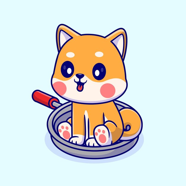 Lindo perro Shiba Inu sentado en una sartén Ilustración de icono vectorial de dibujos animados Icono de naturaleza animal plano aislado