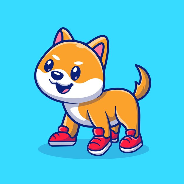 Lindo perro Shiba Inu con zapatos Dibujos animados Vector Icono Ilustración Animal Naturaleza Icono Aislado Plano