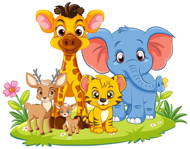 Lindo personaje de dibujos animados de animales salvajes